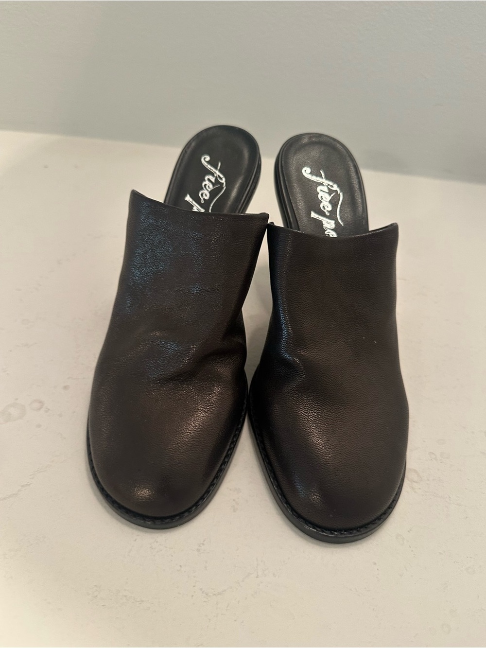 Free People Black Leather Leila Slip-On Mule Heels